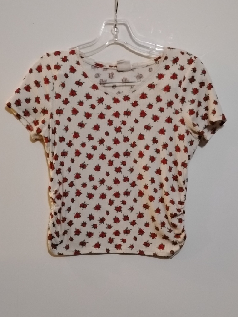 BELLE DE JOUR Cream Floral-Print Short Sleeve Tee SOFT ribbed Fabric Girls L